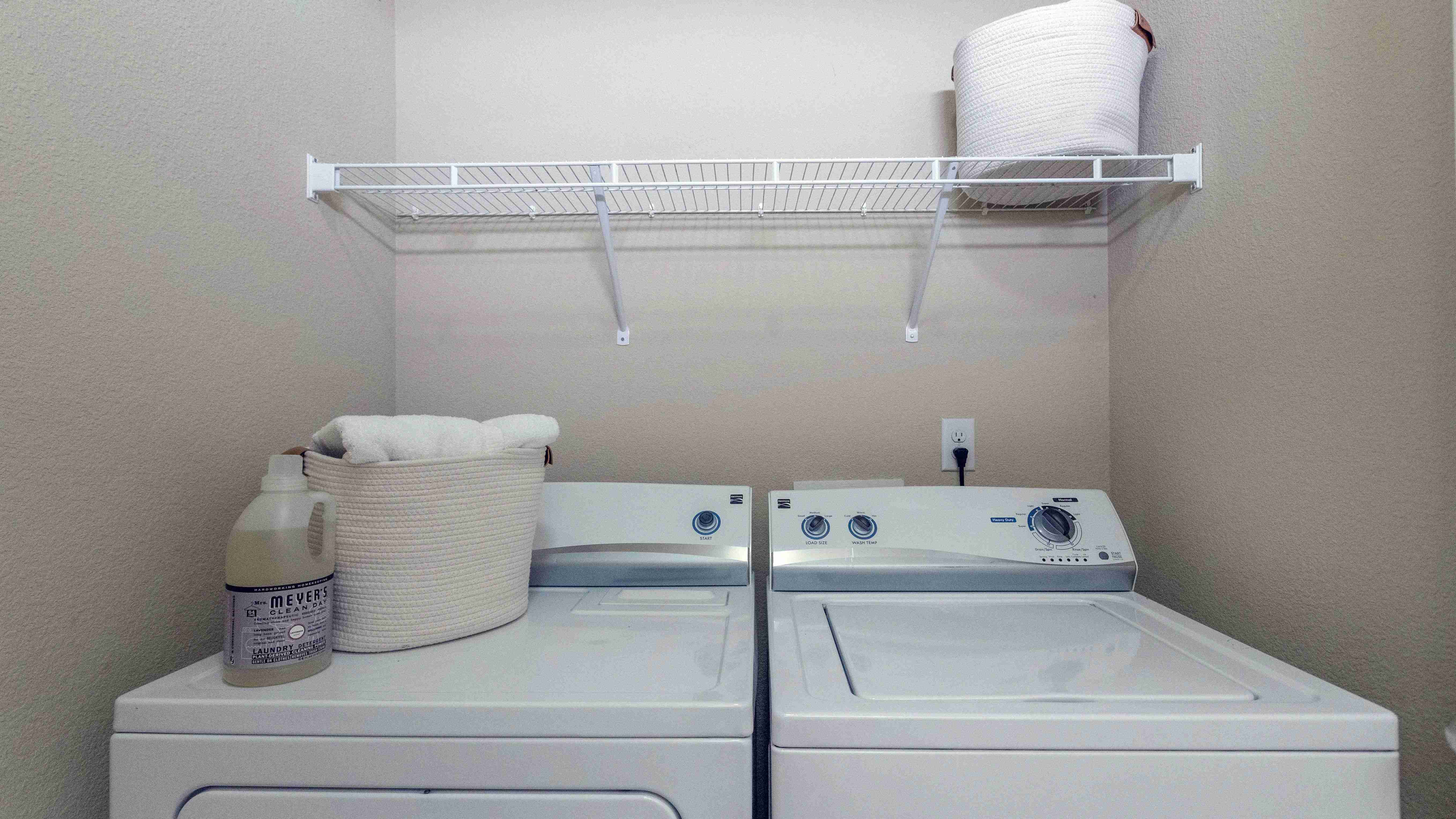 Simplify your laundry routine with our full-size washer and dryer appliances available in select units. *Additional fees may apply.
