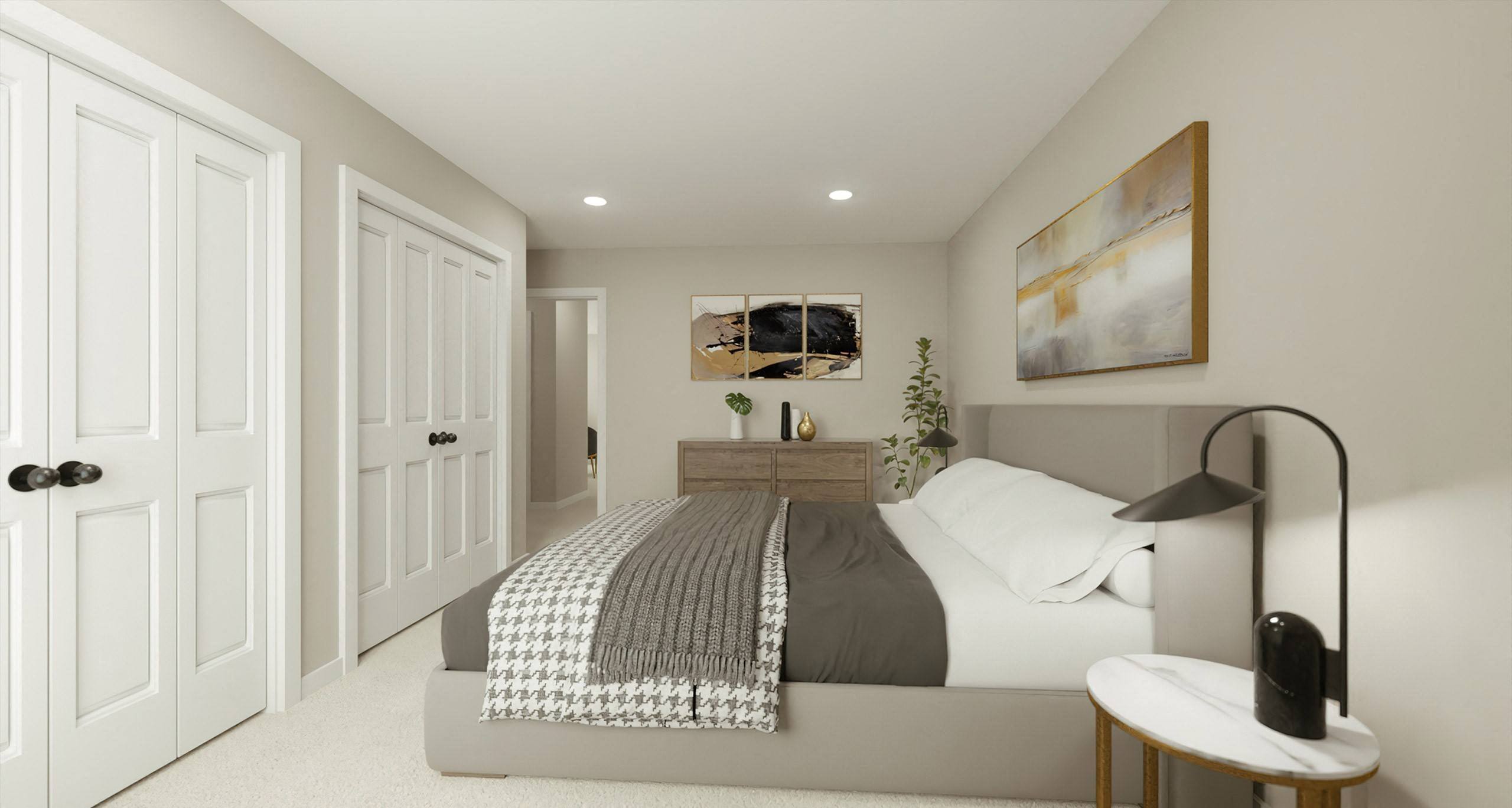 Bedroom with Ample storage space at The Reserve at Prentiss Pointe Apartments in Harrison Township, MI