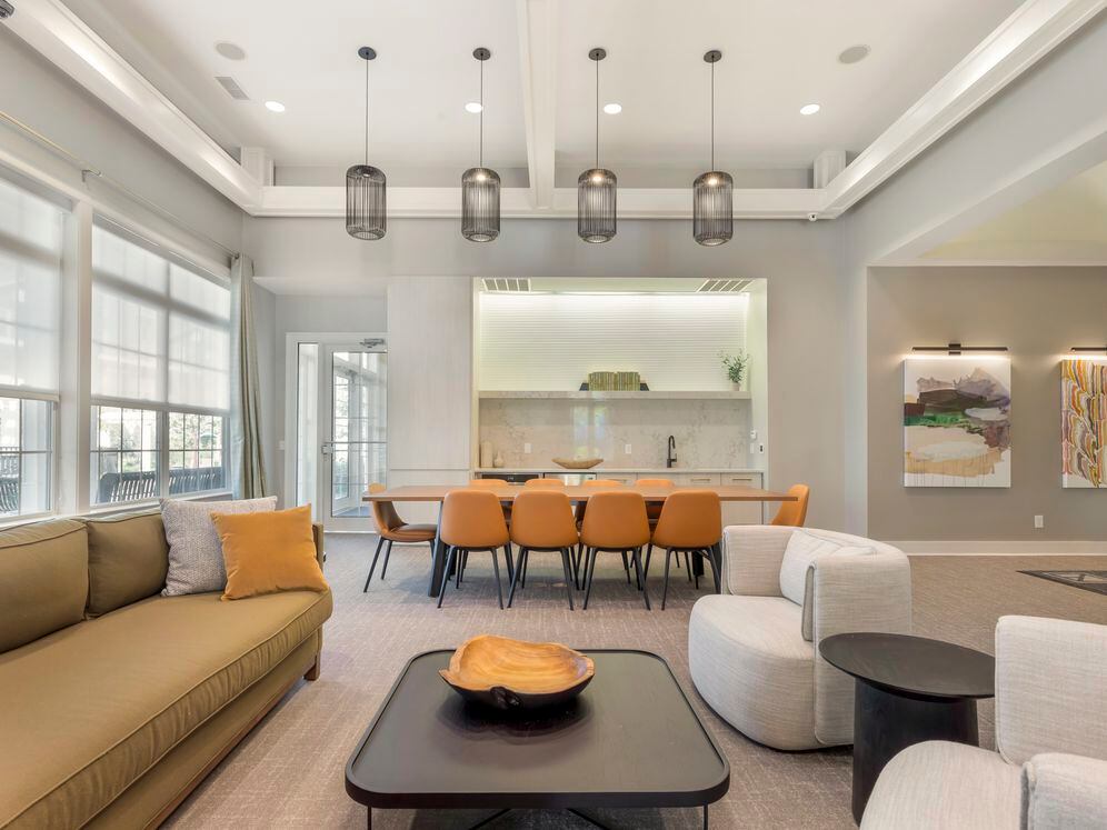 Resident lounge with seating area and co-working space