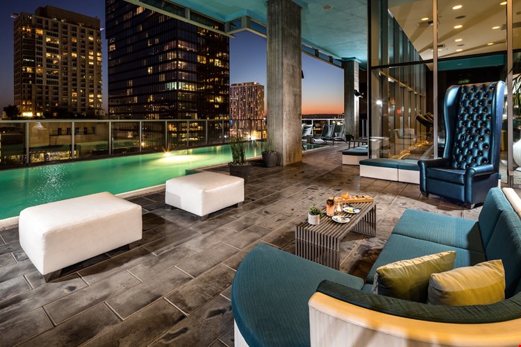 Watermarke Tower Pool and Lounge Area at Sunset