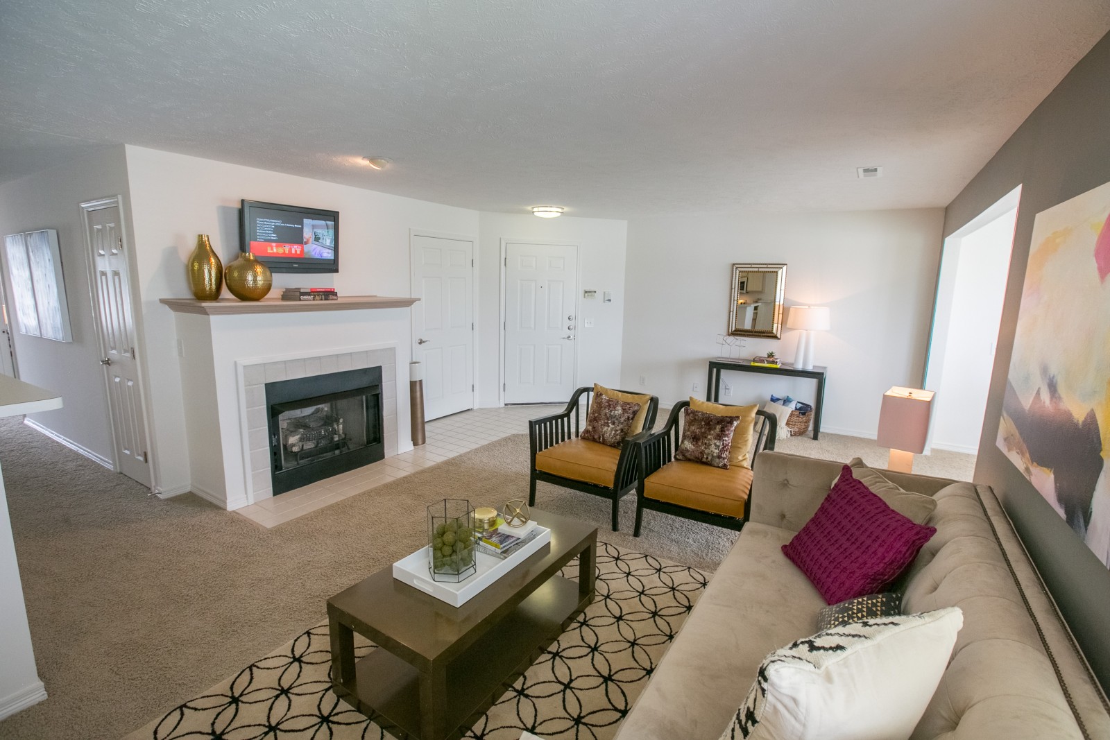 Gas fireplace at The Residence at Barrington in Aurora, OH