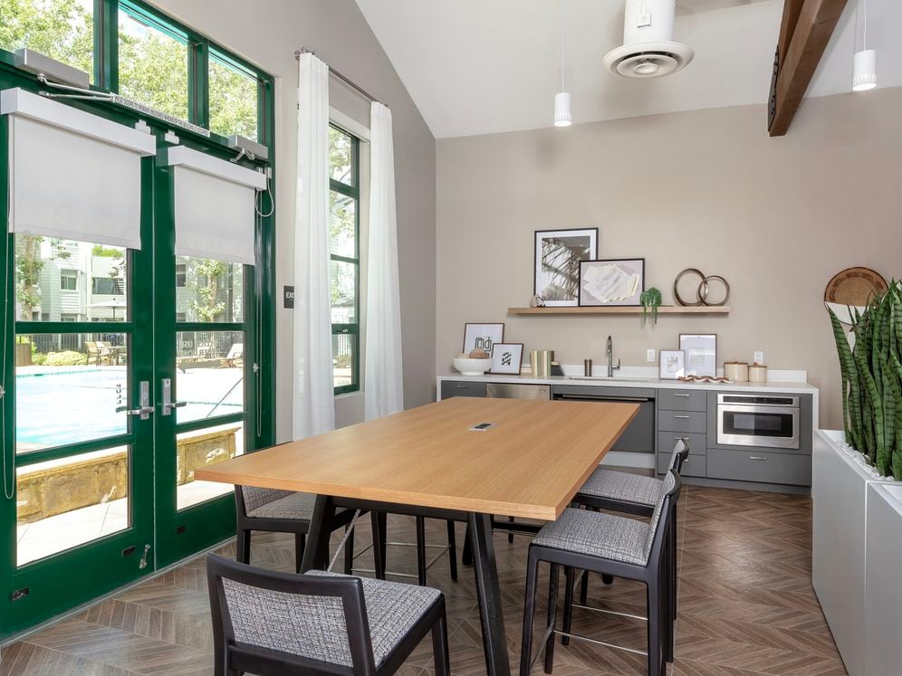 Coworking lounge with entertaining kitchenette