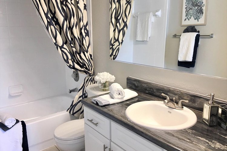 Upgrade to our premium renovation package in select homes and enjoy black fusion counter tops in your bathroom as well!