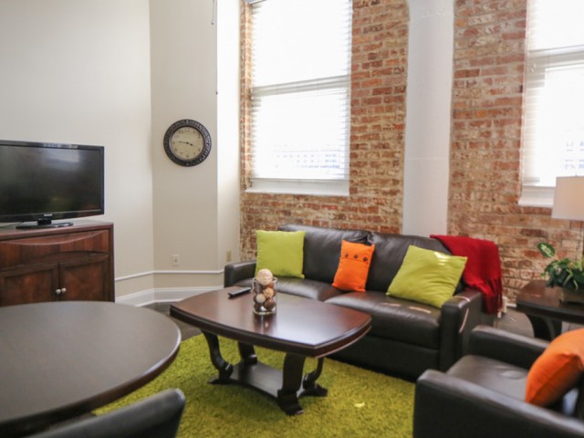 masonry walls and large windows