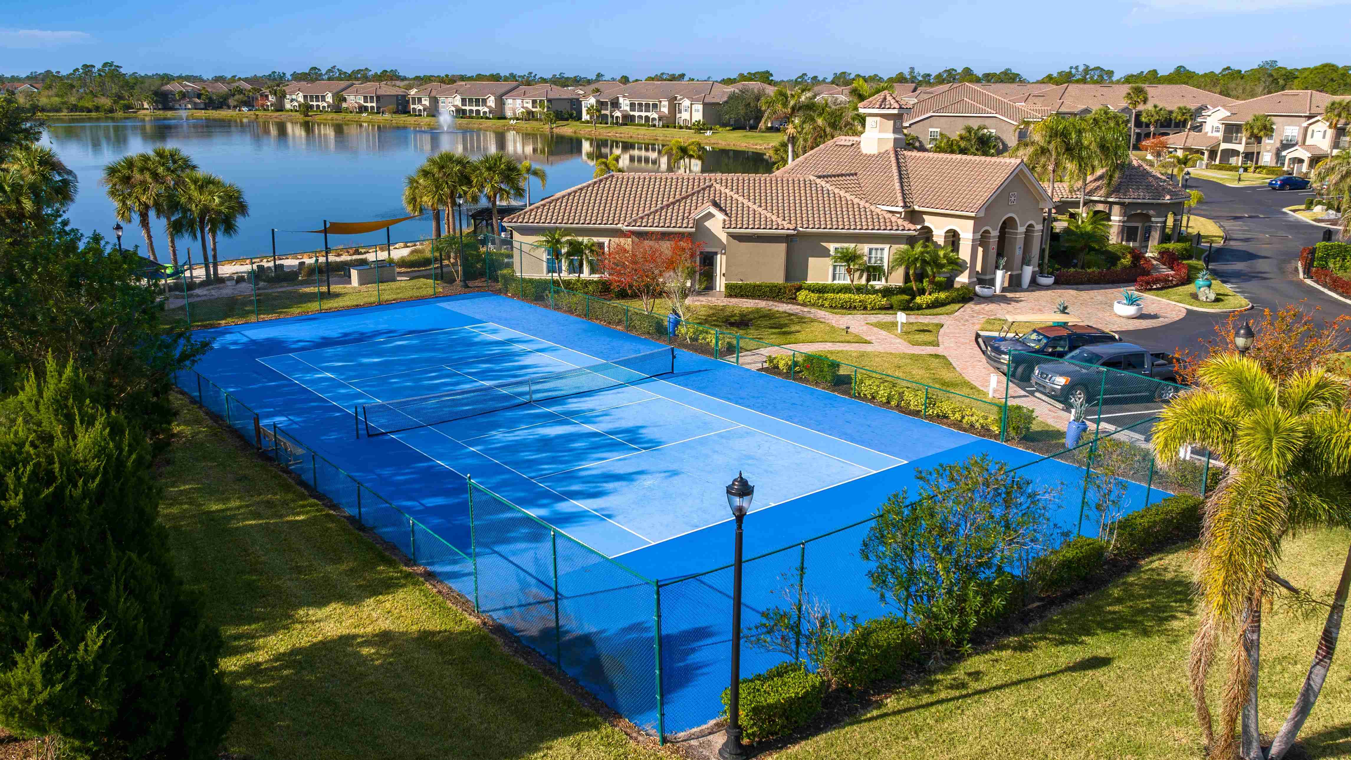 Perfect your serve in a private, fully fenced tennis court just steps from the clubhouse.