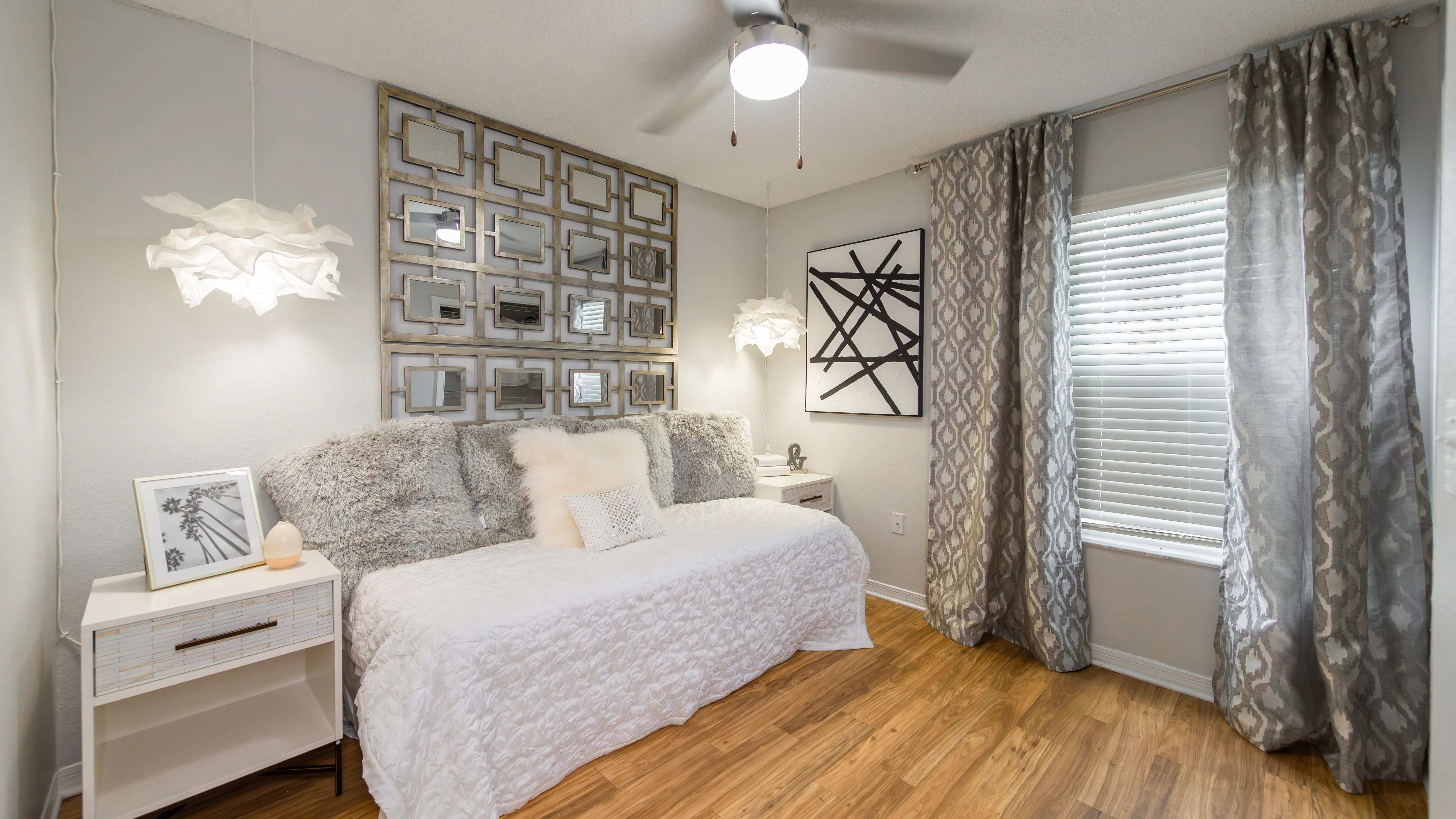 Whether you need a guest room, home office, or cozy reading nook, this versatile space offers comfort and style with designer accents throughout.