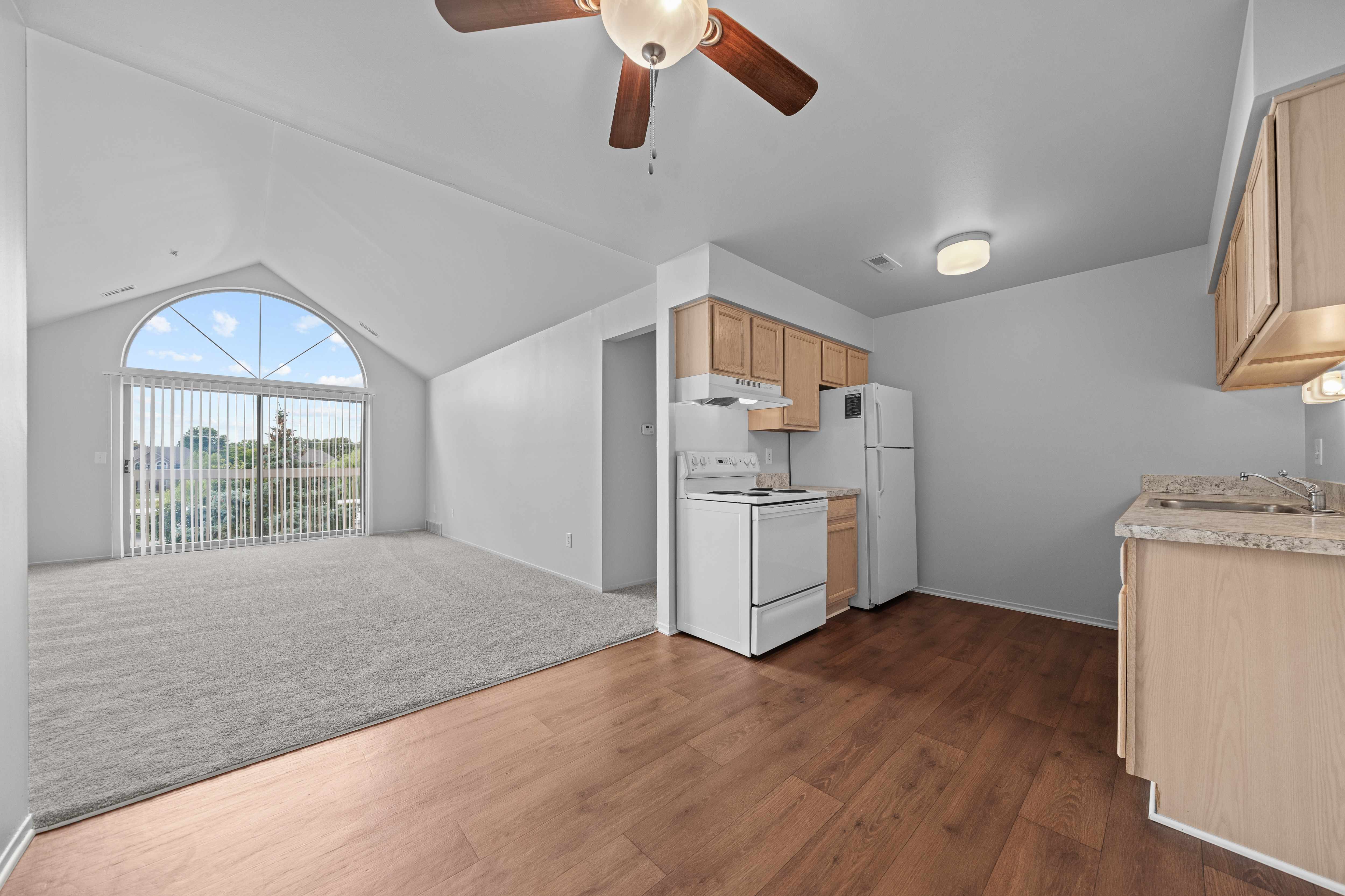 Cathedral ceilings at Prentiss Pointe Apartments in Harrison Township, MI