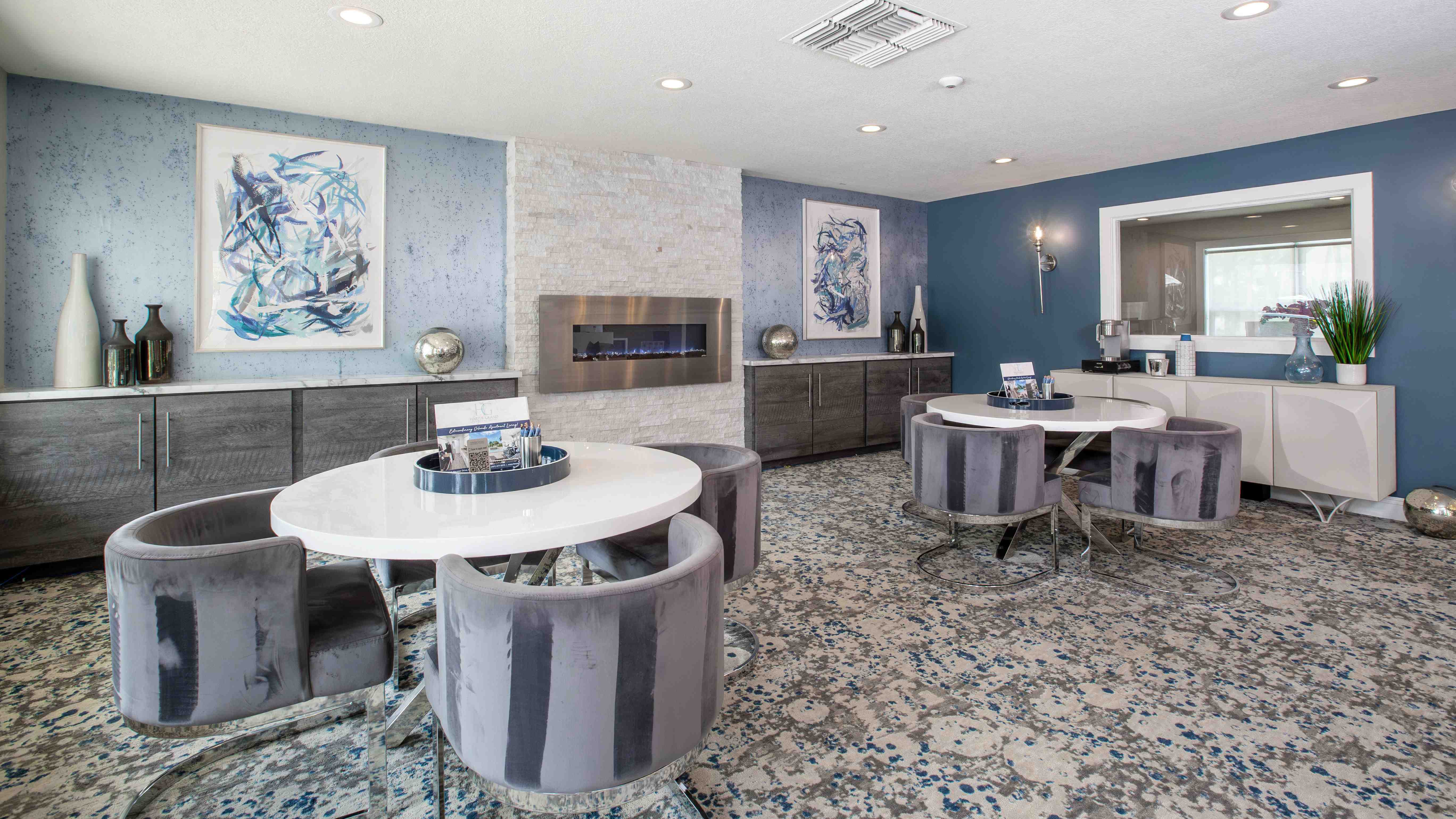 From casual meetups to quiet moments by the fireplace, the Harper Grand clubhouse delivers an inviting space for residents to relax and connect.