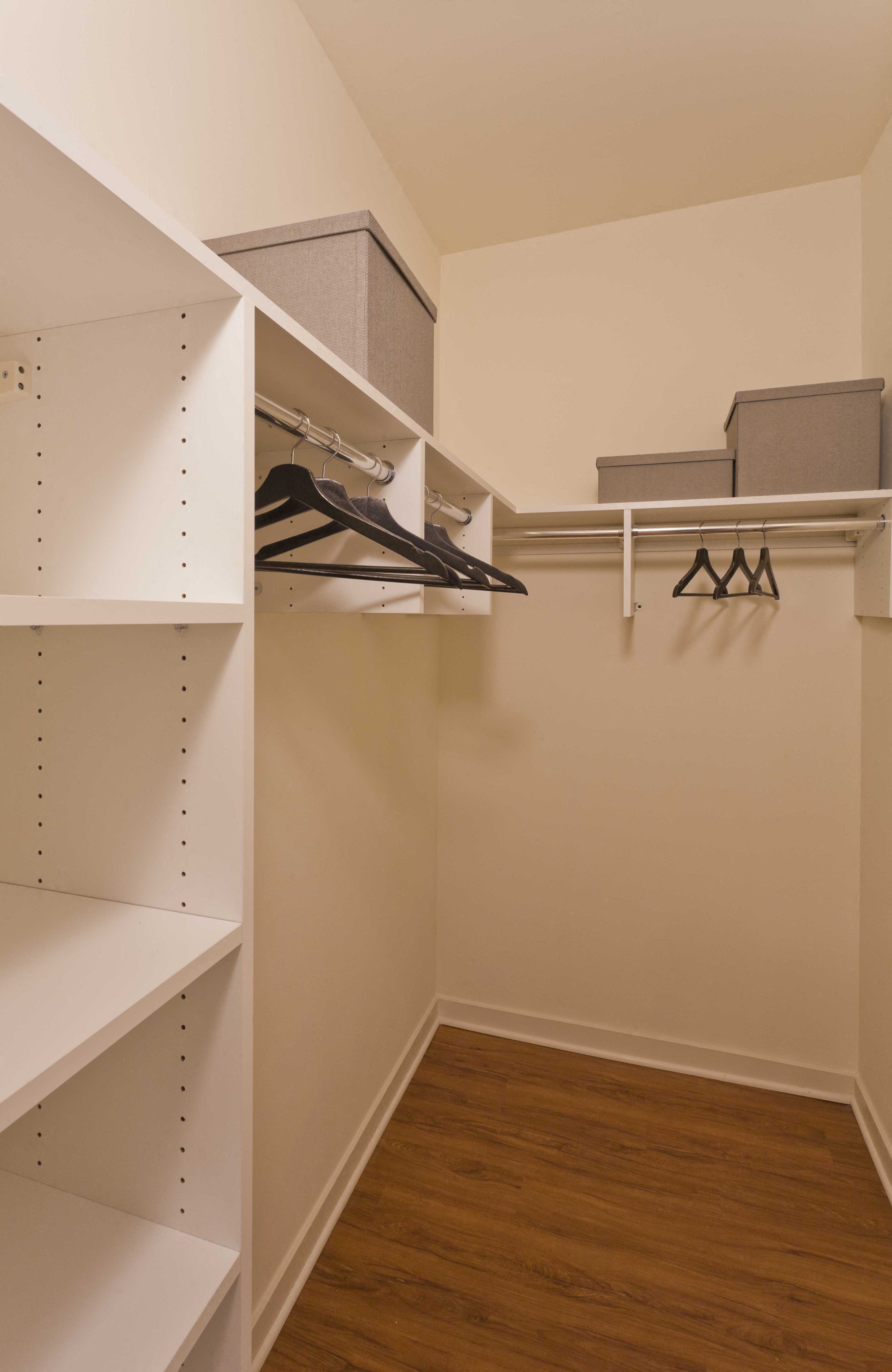 Oversized closets with adjustable shelving