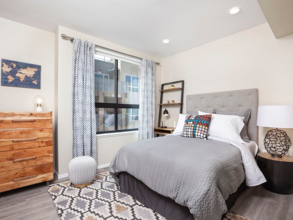 Bedroom with hard surface flooring