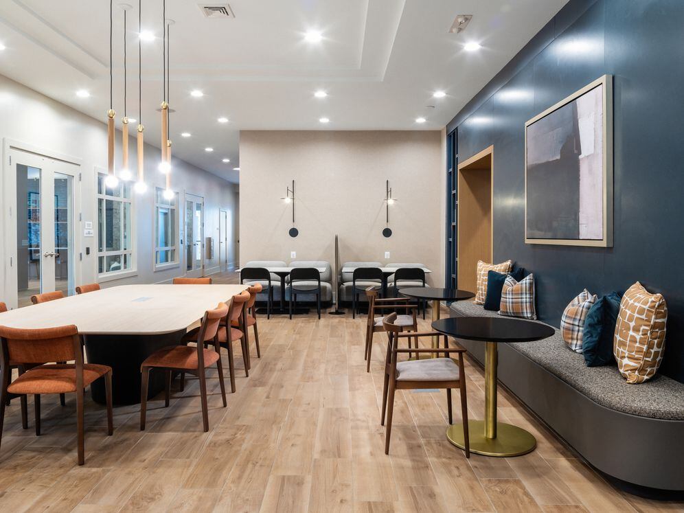 Lobby with lounge seating and coworking spaces