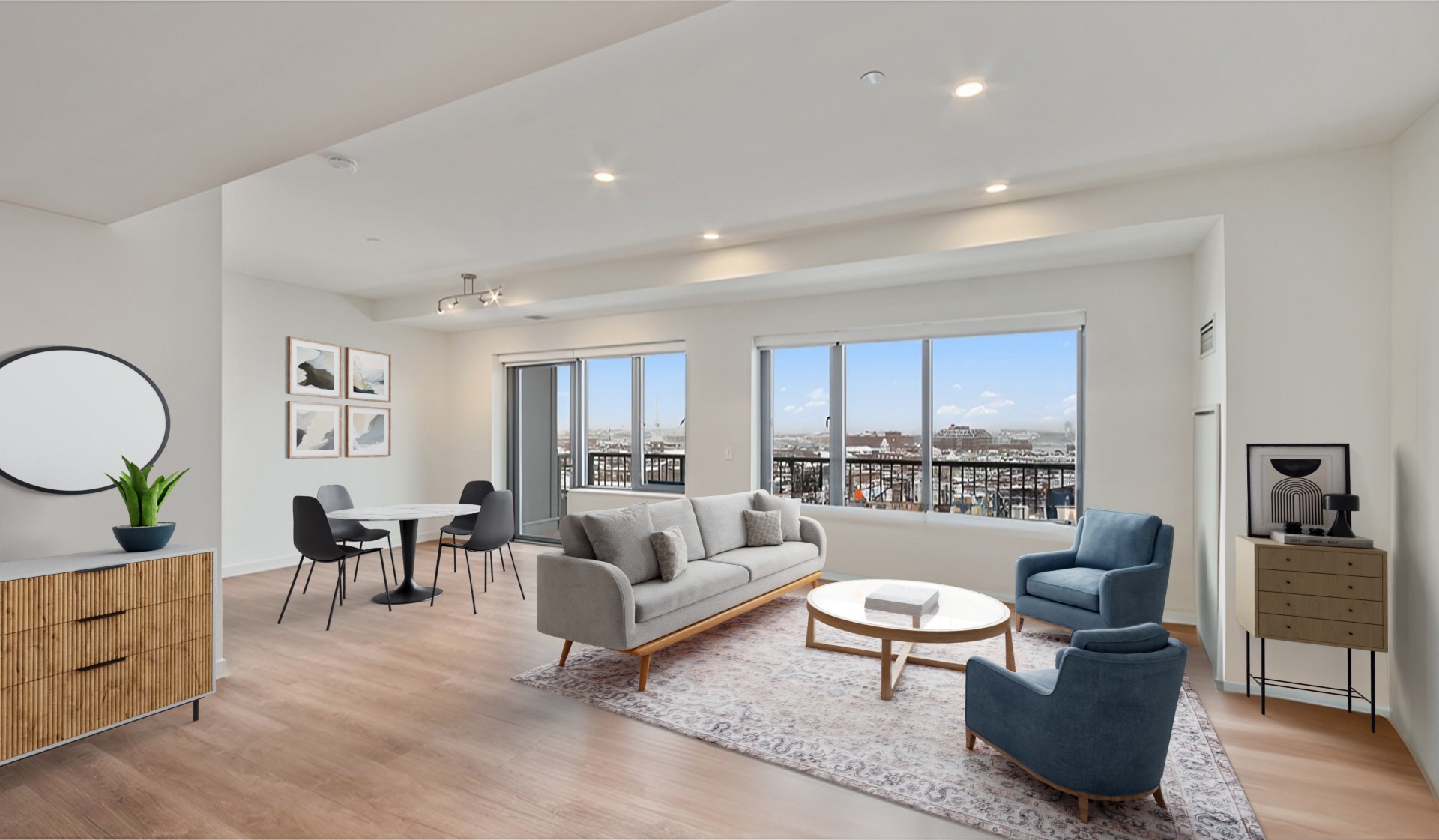 Spacious living room featuring floor-to-ceiling windows