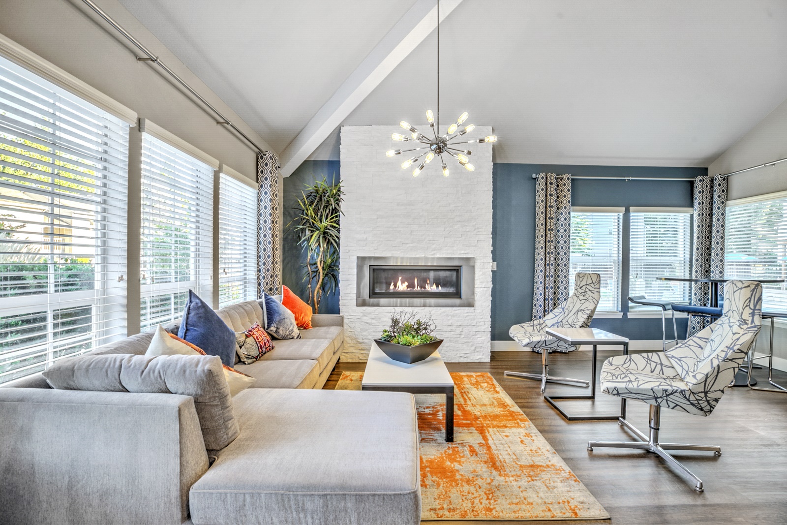 The Windsor Apartments Resident Lounge and Fireplace