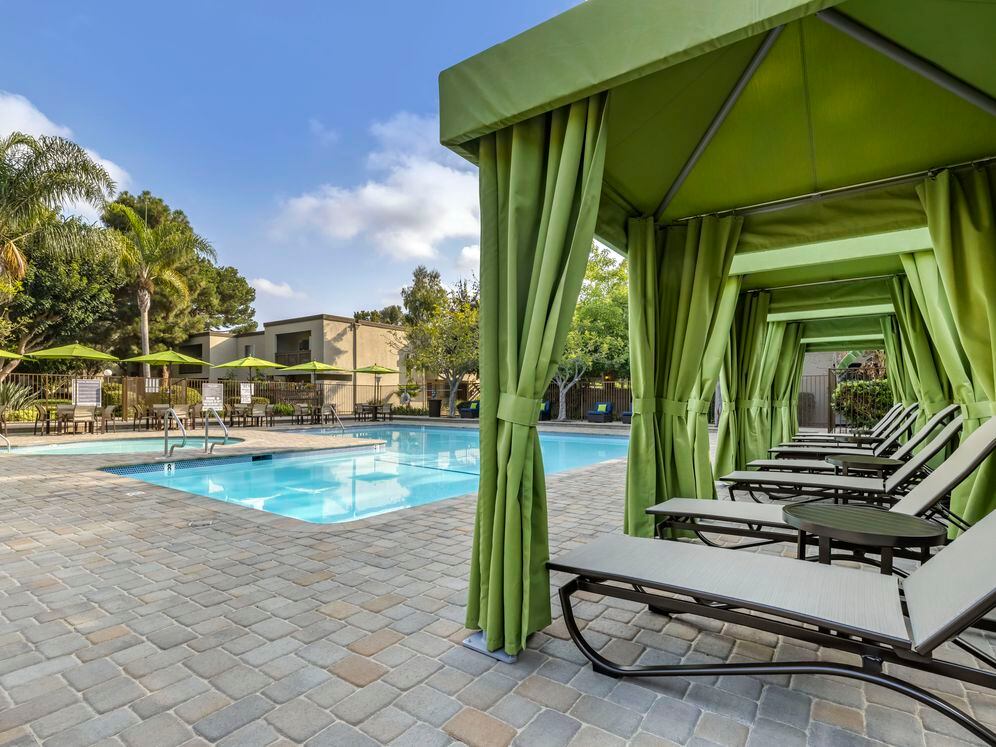 Swimming pool with cabanas