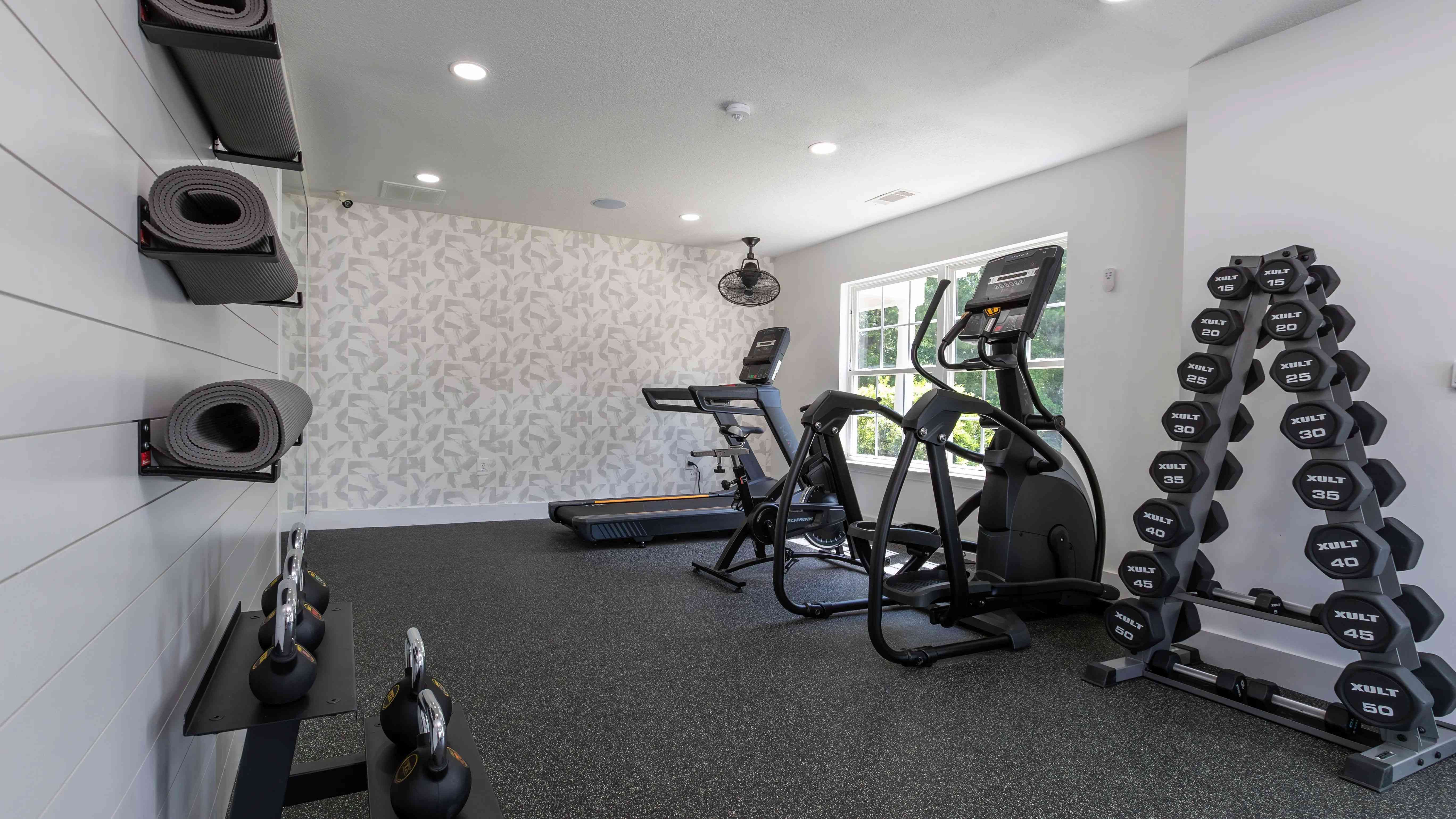 Get a full work out in our fitness center, complete with cardio equipment, free weights, yoga mats, and more! 