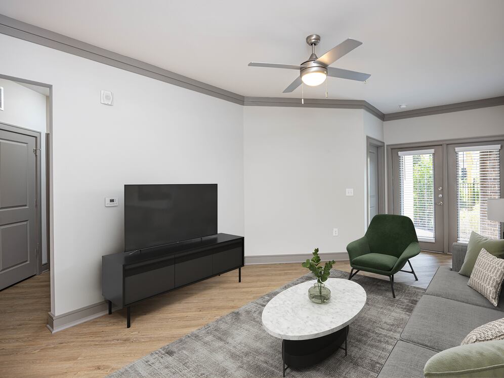 Living room with hard-surface vinyl plank flooring