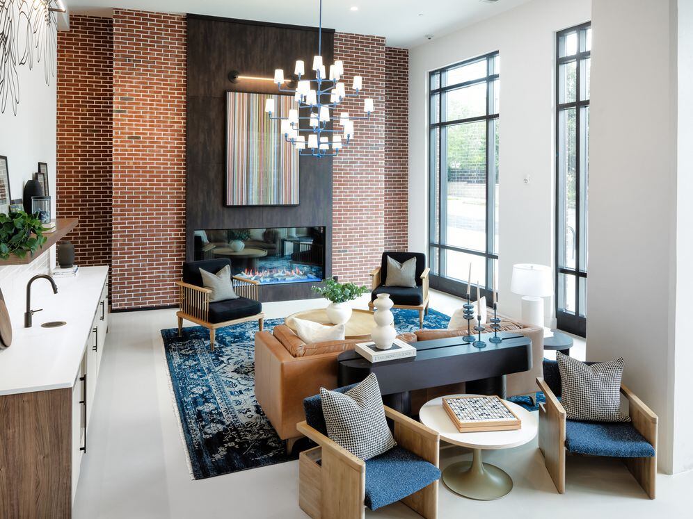 Lobby lounge with fireplace