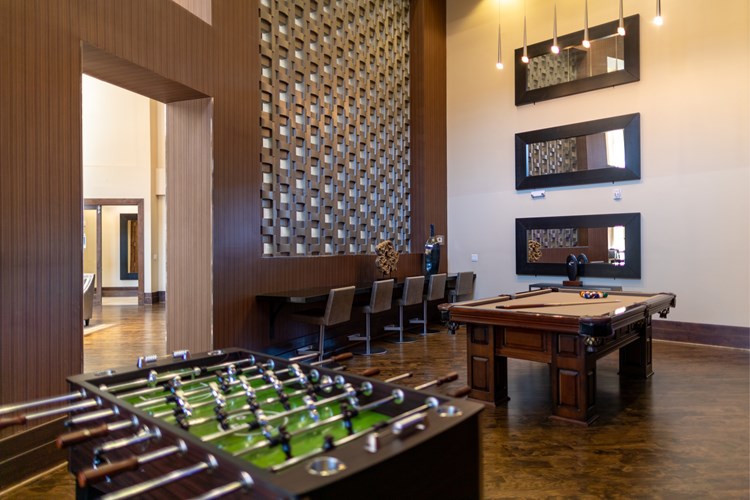 Game Salon with Billiards, Foosball, Refreshment Bar, and Multiple Flat Screen TVs