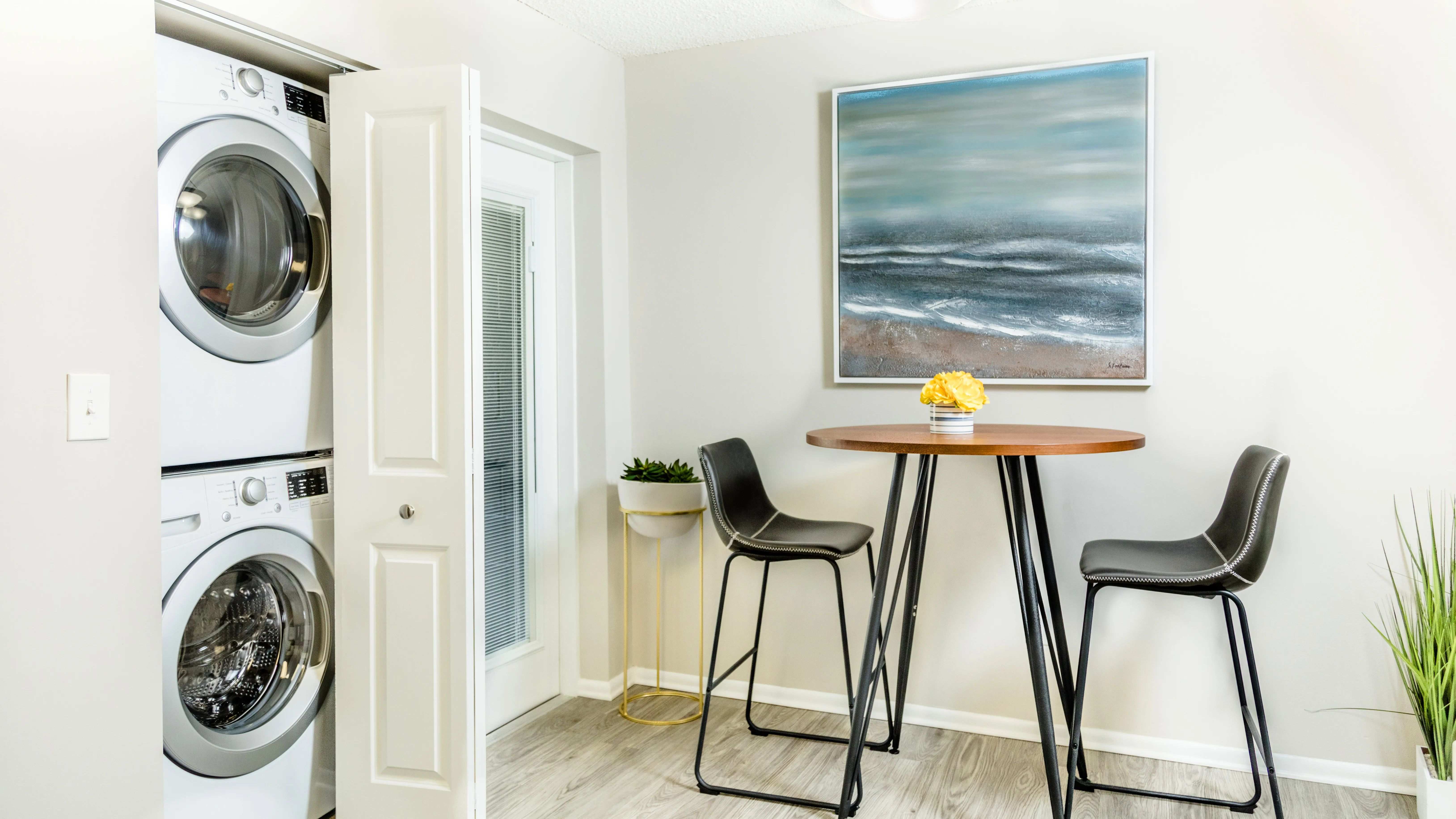 Enjoy the convenience of front-loading washers and dryers in every apartment. 