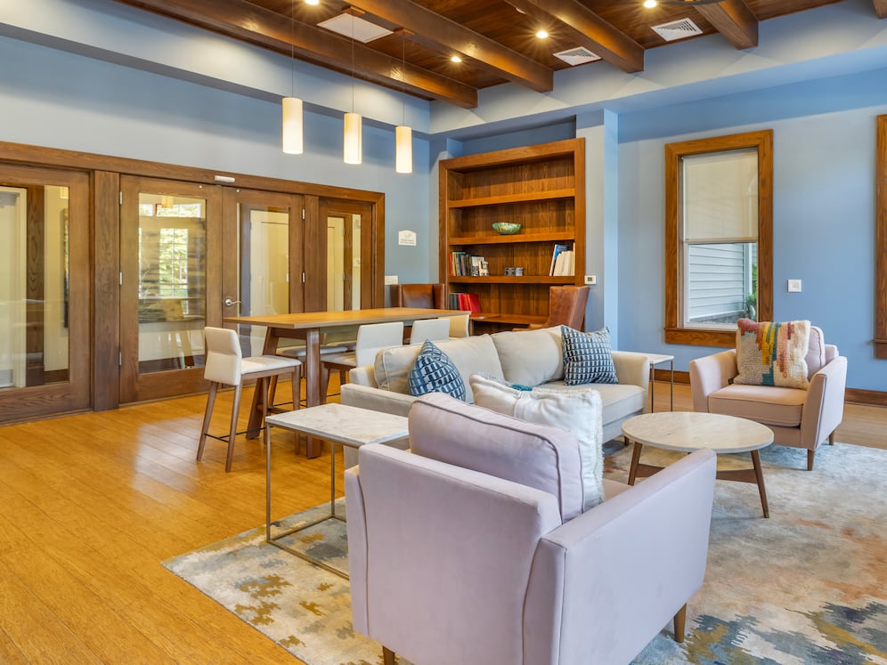 Resident lounge with multiple seating areas