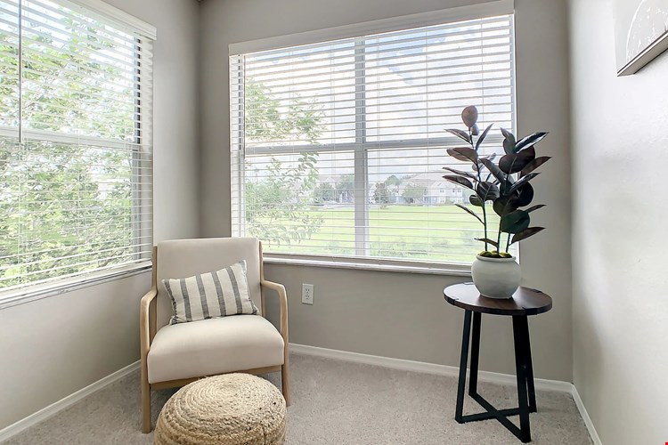 Sunshine fills the solarium for a unique space and bright living space options.