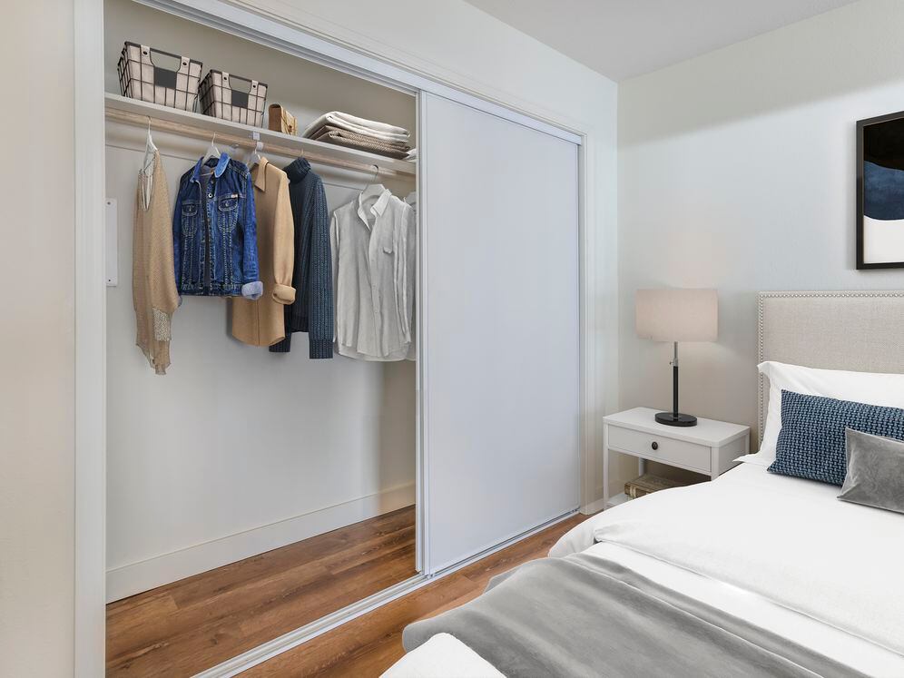 Renovated Package II sleeping nook and closet with hard surface flooring