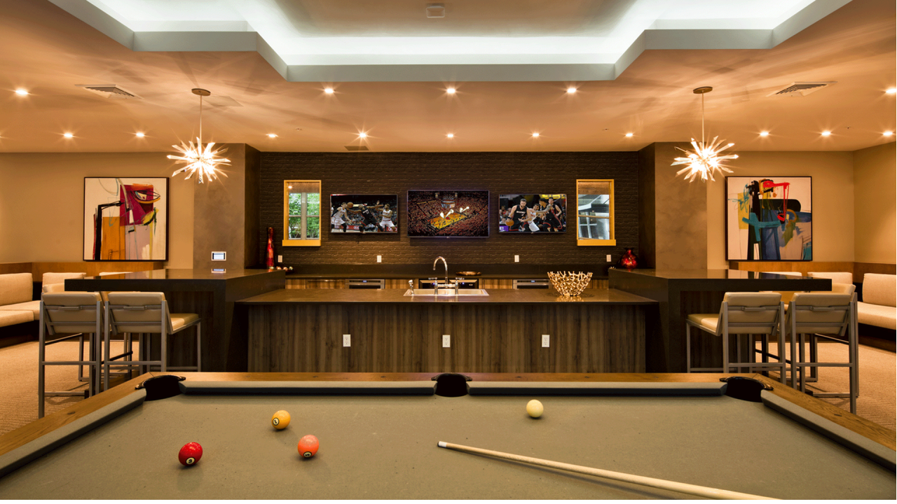 Resident clubhouse with lounge and gaming area.