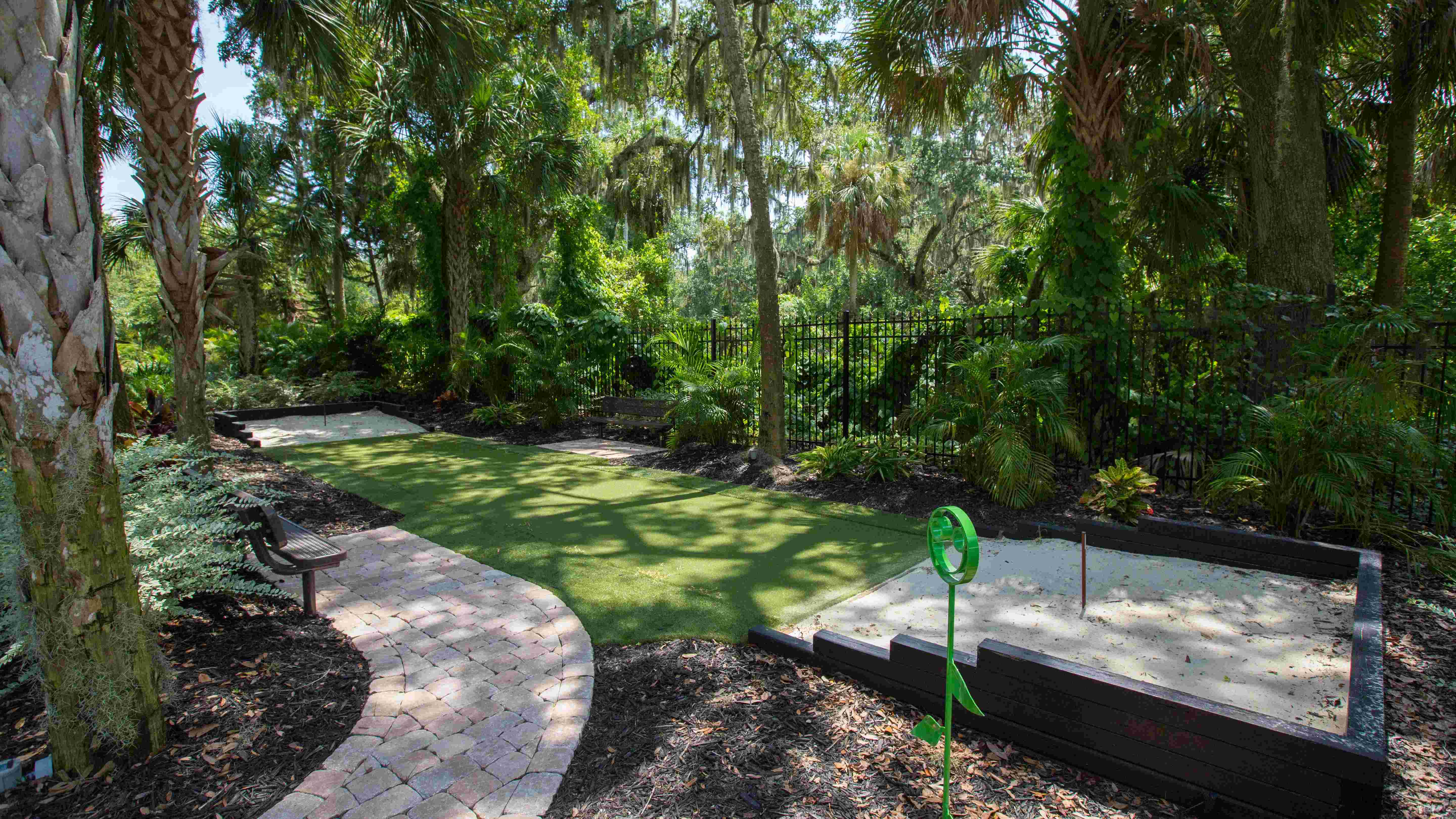 Engage in a game of horseshoes at the regulation-sized pit tucked away at the edge of the wooded area.  