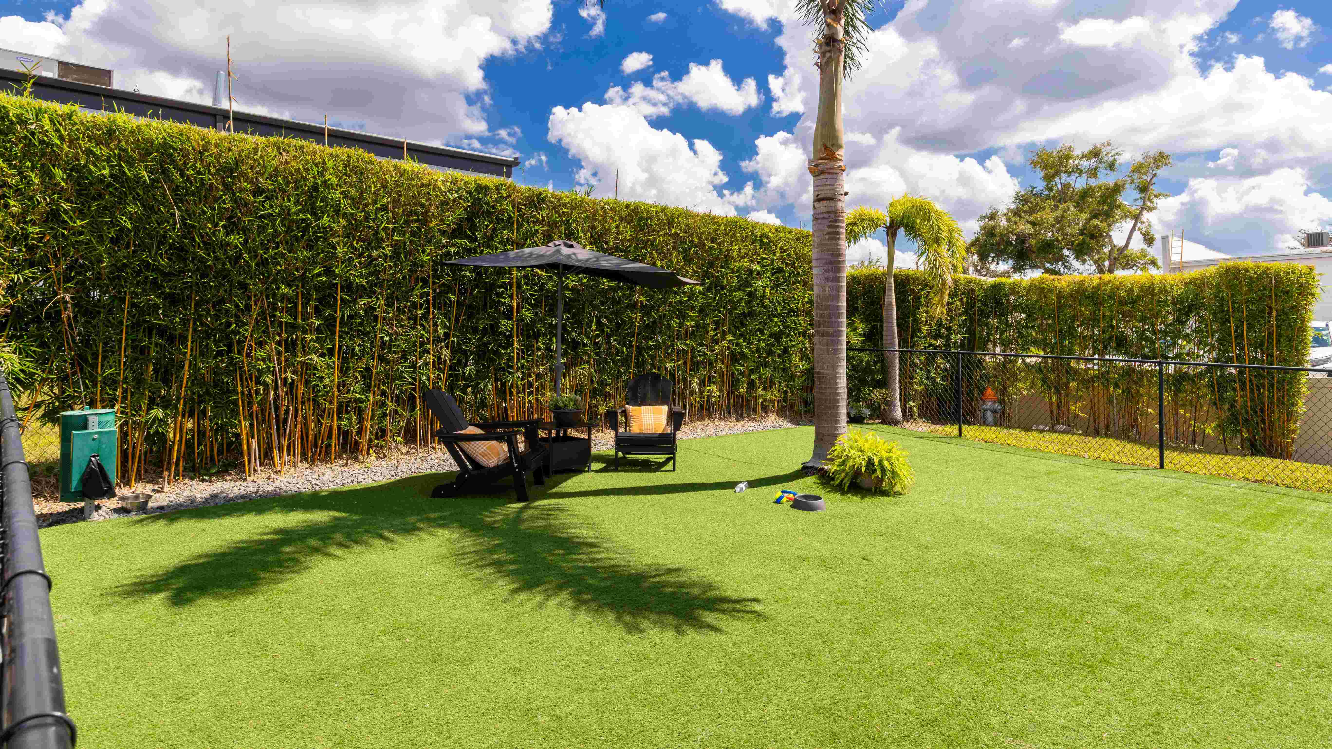 Let your furry friend run free in our spacious off-leash dog park, complete with cozy seating for pet owners to relax. The perfect place for pets and their owners to enjoy the outdoors.