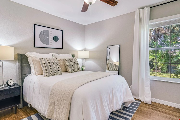 Step into an oversized guest bedroom—bright and airy!