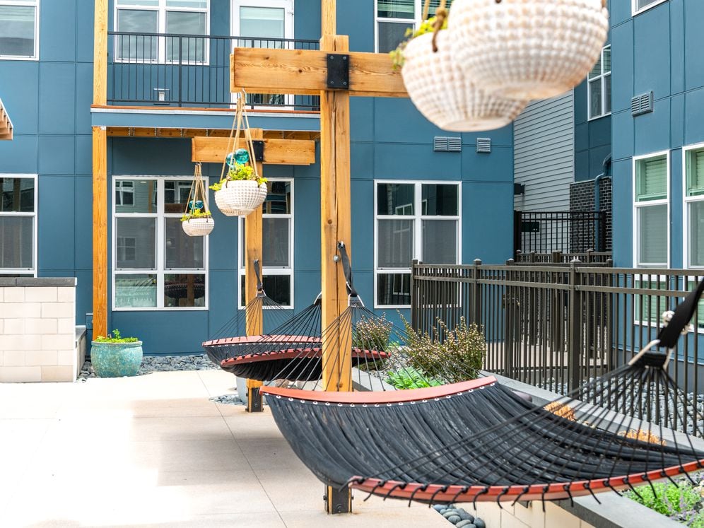 Pool courtyard with hammocks