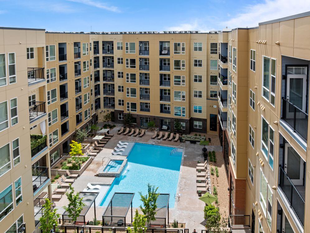 View from above of pool and sundeck