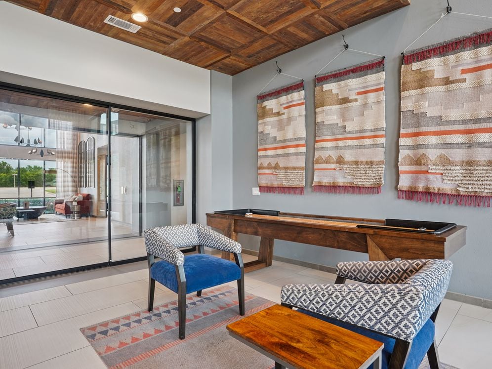 Resident lounge with shuffleboard