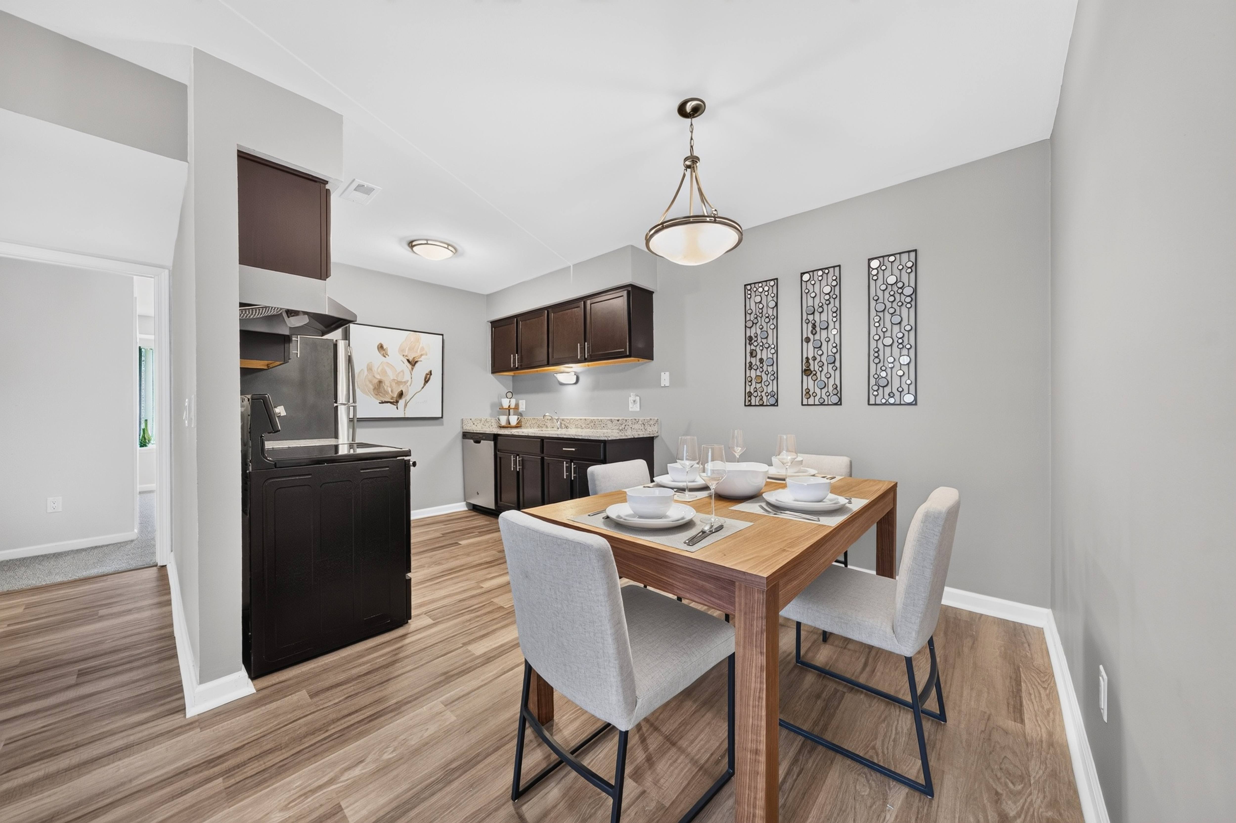 Spacious Kitchen and Dining Area at Lakeside Village Apartments in Clinton Township, MI.