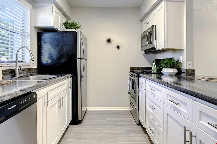 Feel the joy cooking in this sleek, galley kitchen.