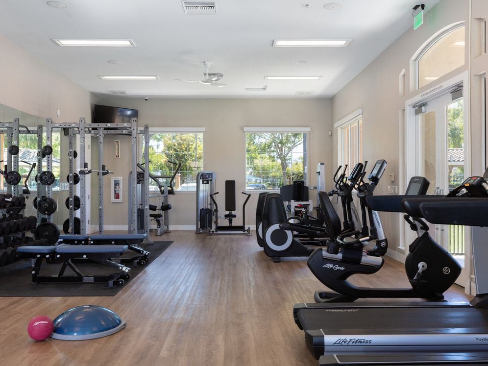 State-of-the-art fitness center with cardio equipment, strength equipment, and free weights