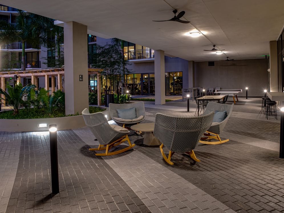 Pool Lounge Area at Dusk