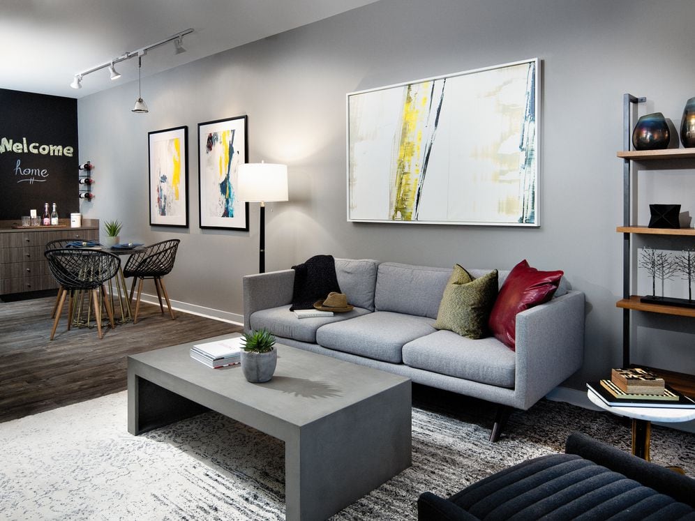 Modern Package living and dining area with hard surface flooring