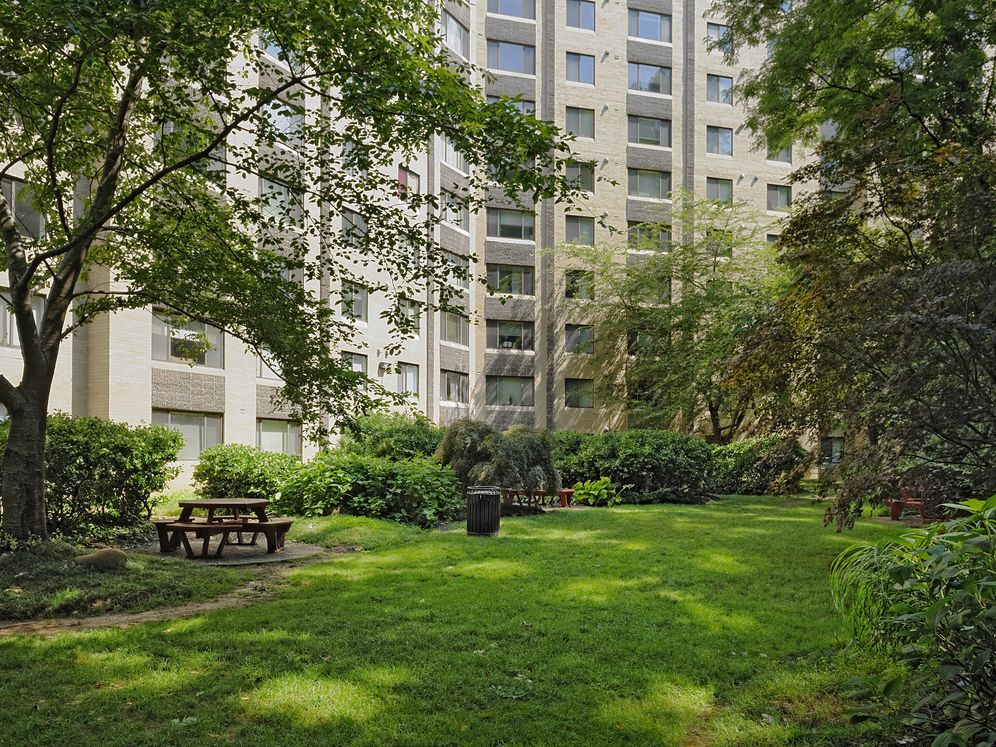 Green space with picnic tables