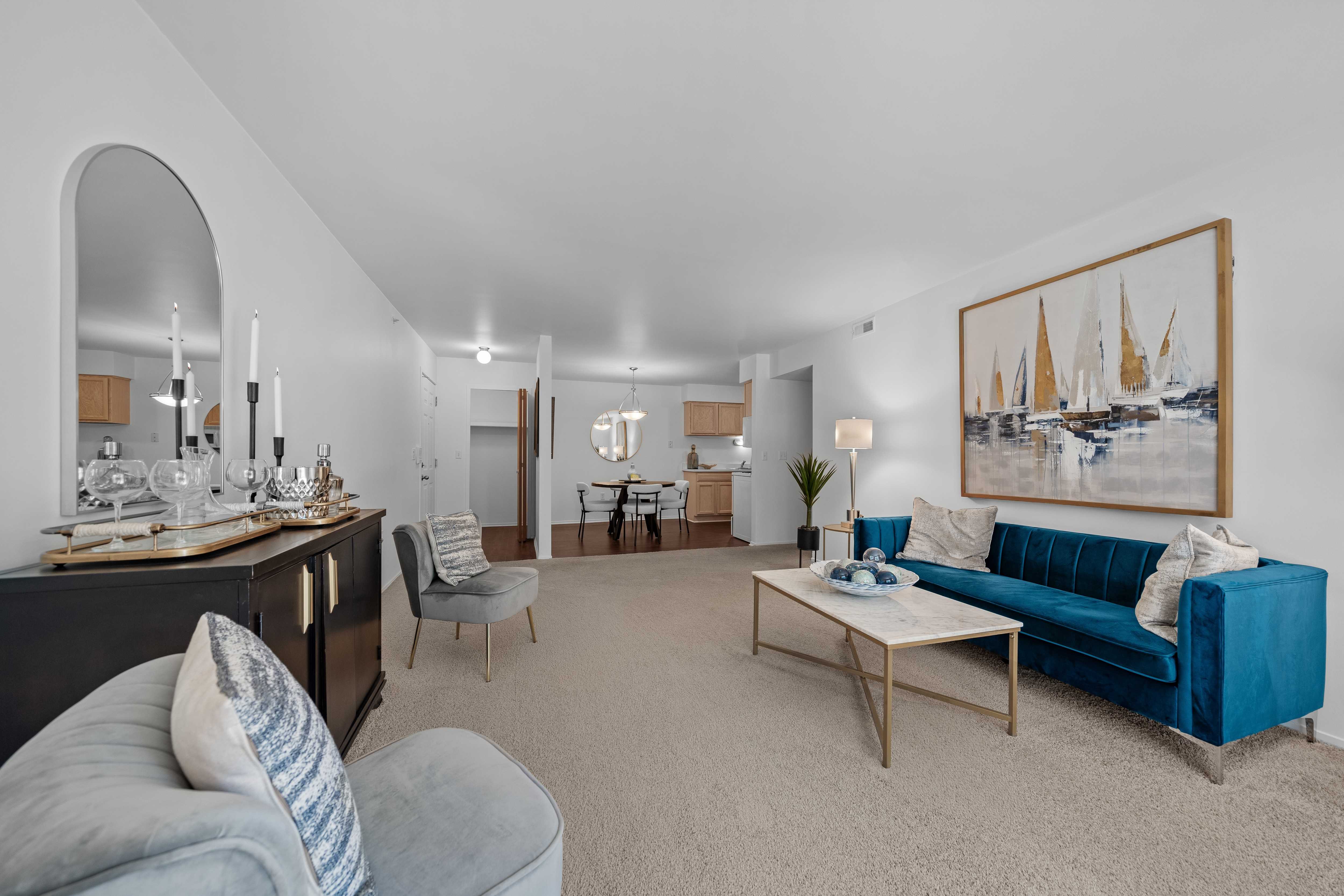 Spacious Living room at Prentiss Pointe Apartments in Harrison Township