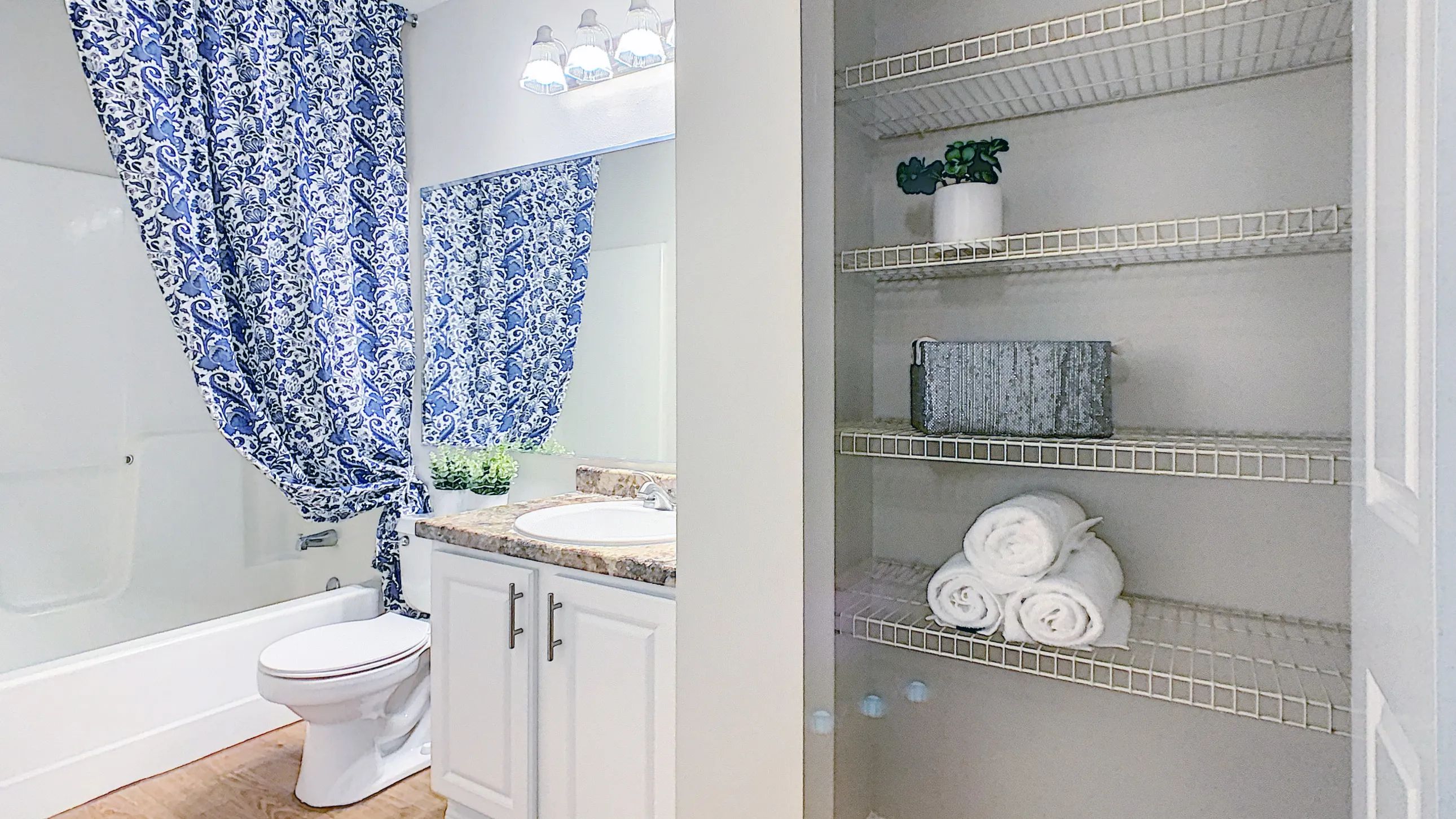 Indulge in spa-like luxury in our master bathrooms, featuring a large shower/tub combination and a spacious linen closet.