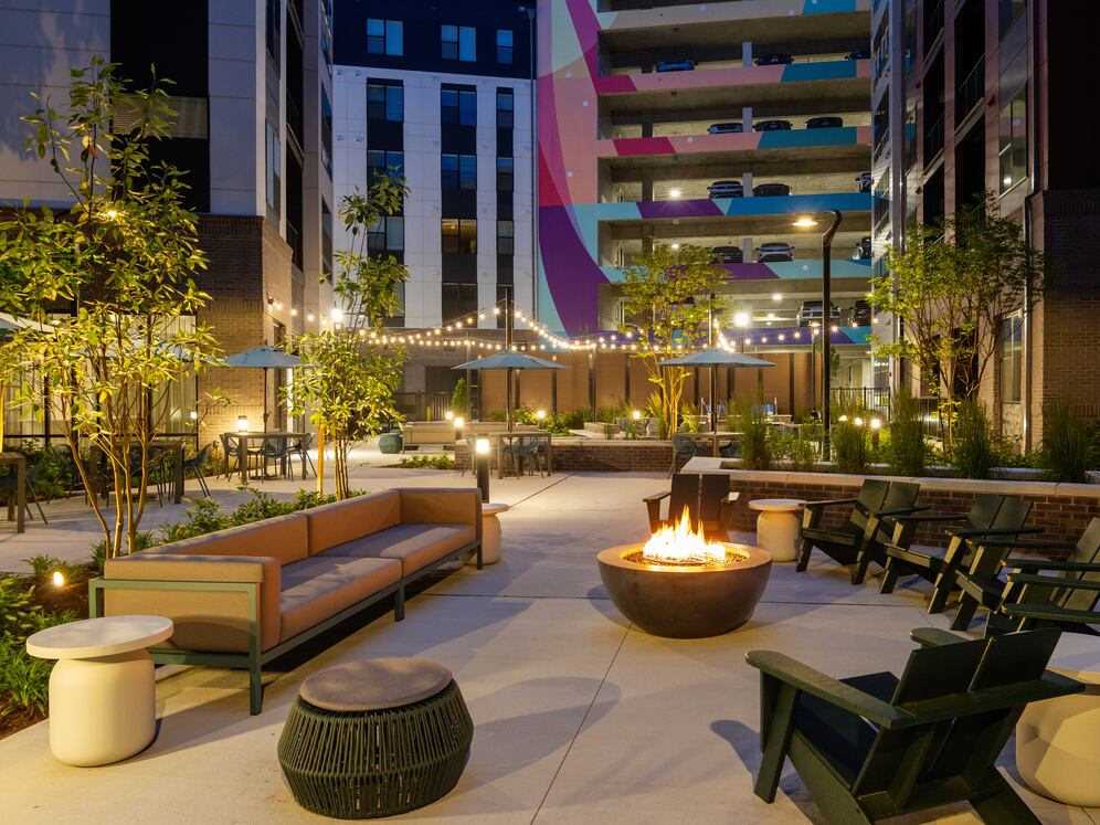 Courtyard #3 with fireplace and ample lounge seating 