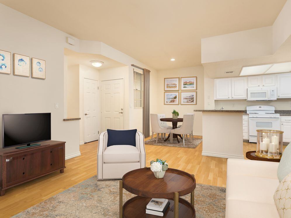 Classic Package I kitchen, living, and dining areas with hard surface flooring