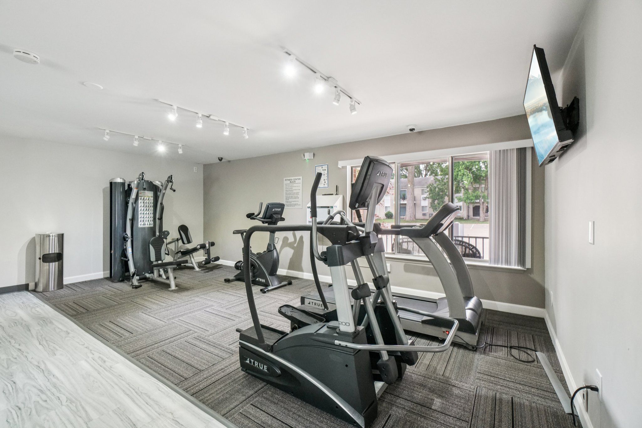 State-of-the-art 24/7 Fitness Center at Drawbridge Apartments in Harrison Township, MI.