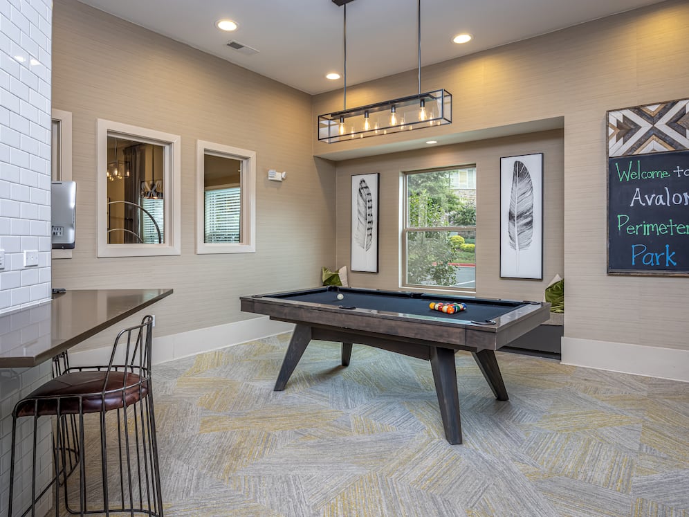Lounge with billiards and work-from-home spaces
