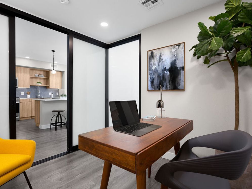 Townhome office space with sliding barn door