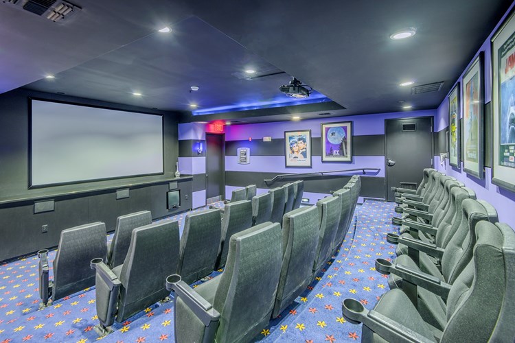 Theater room with stadium seating
