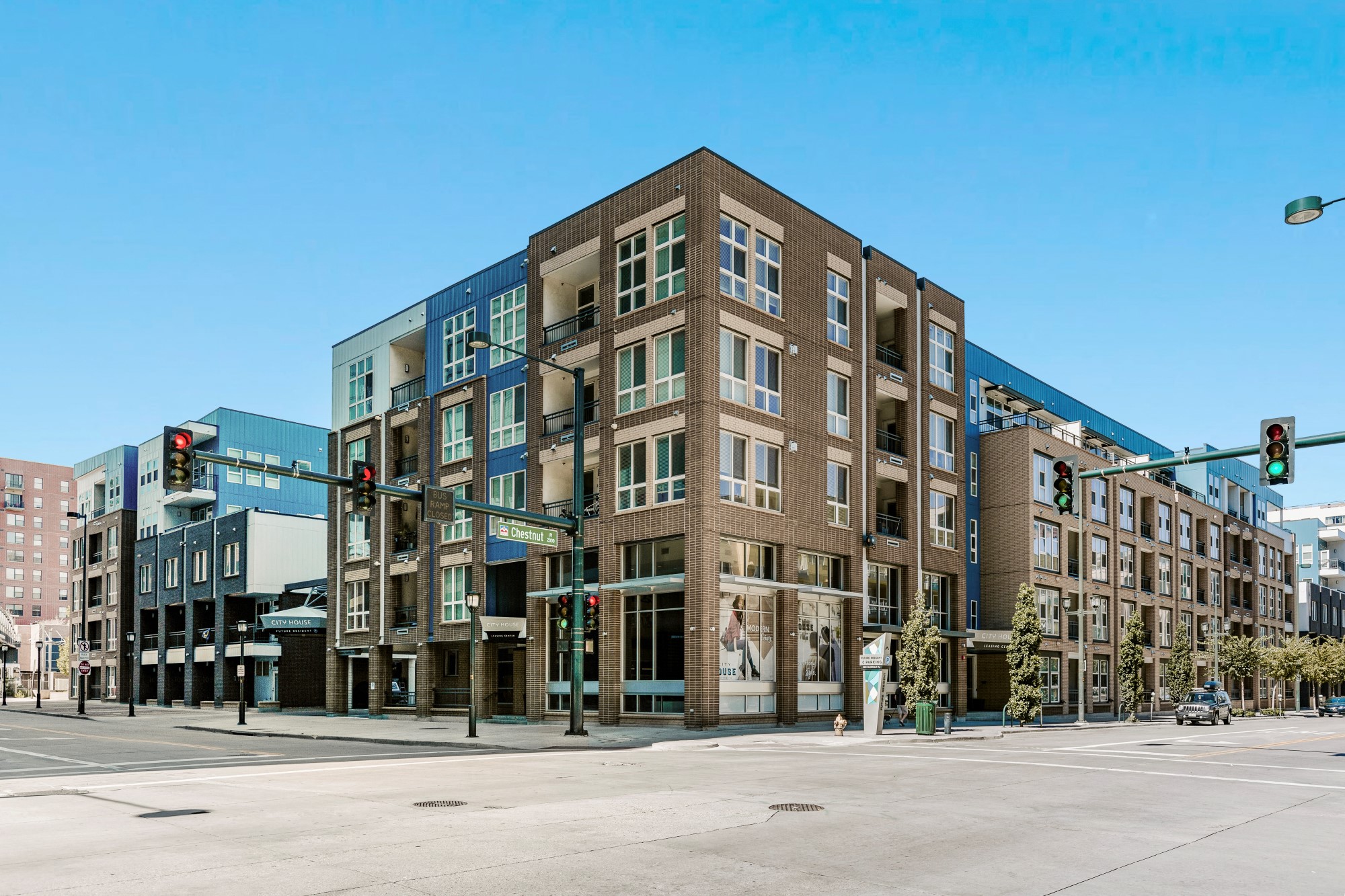 City House Apartments Exterior Building and Street Corner