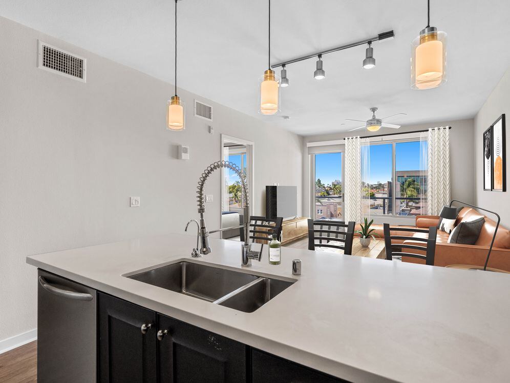 Kitchen, living, and dining area