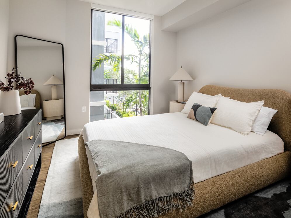 Bedroom with hard-surface vinyl plank flooring